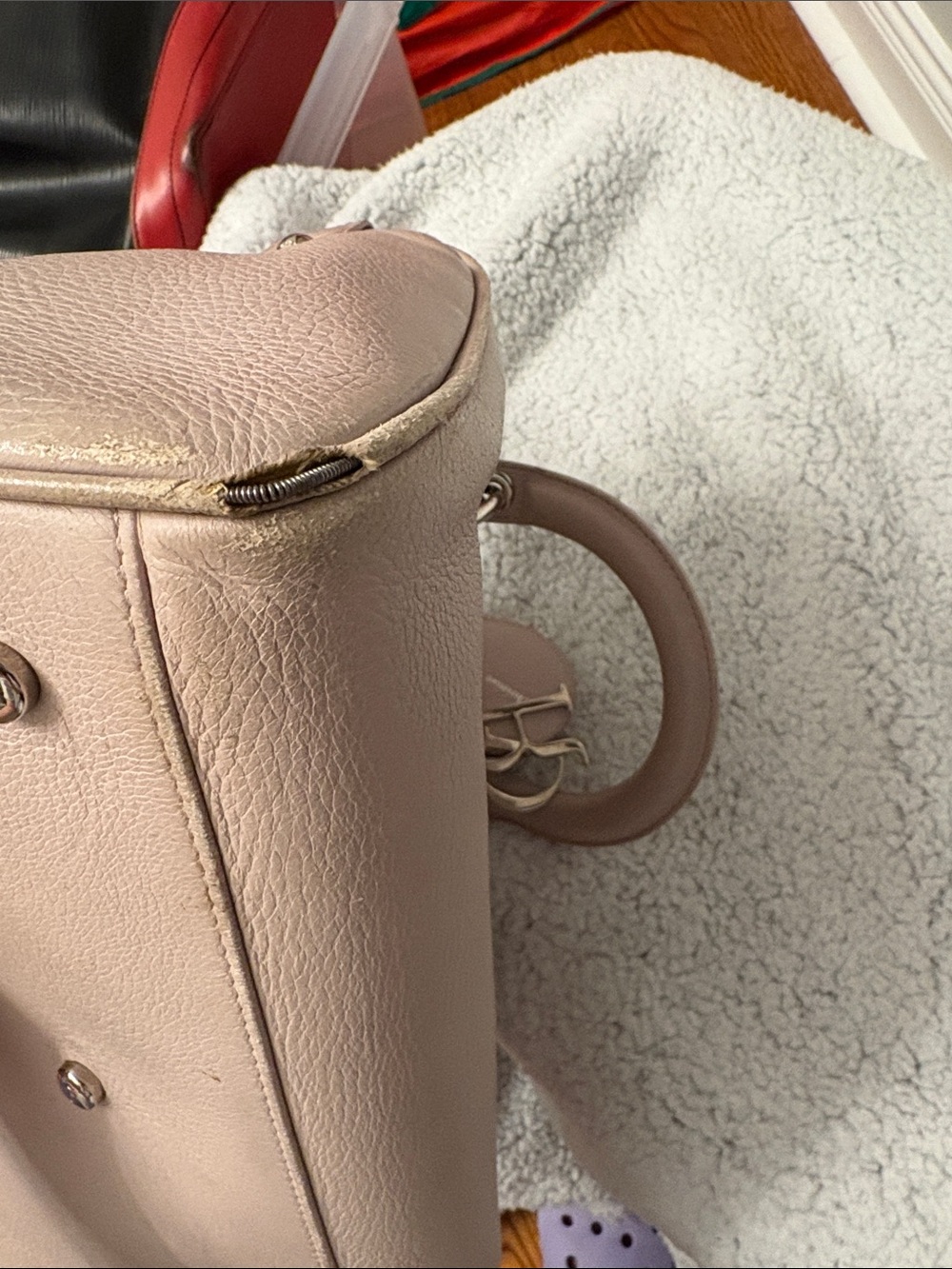 ⭐️Auth Christian Dior Pebbled Leather Boston Bowling Bag – Pale Blush Pink 2013 - Picture 16 of 17